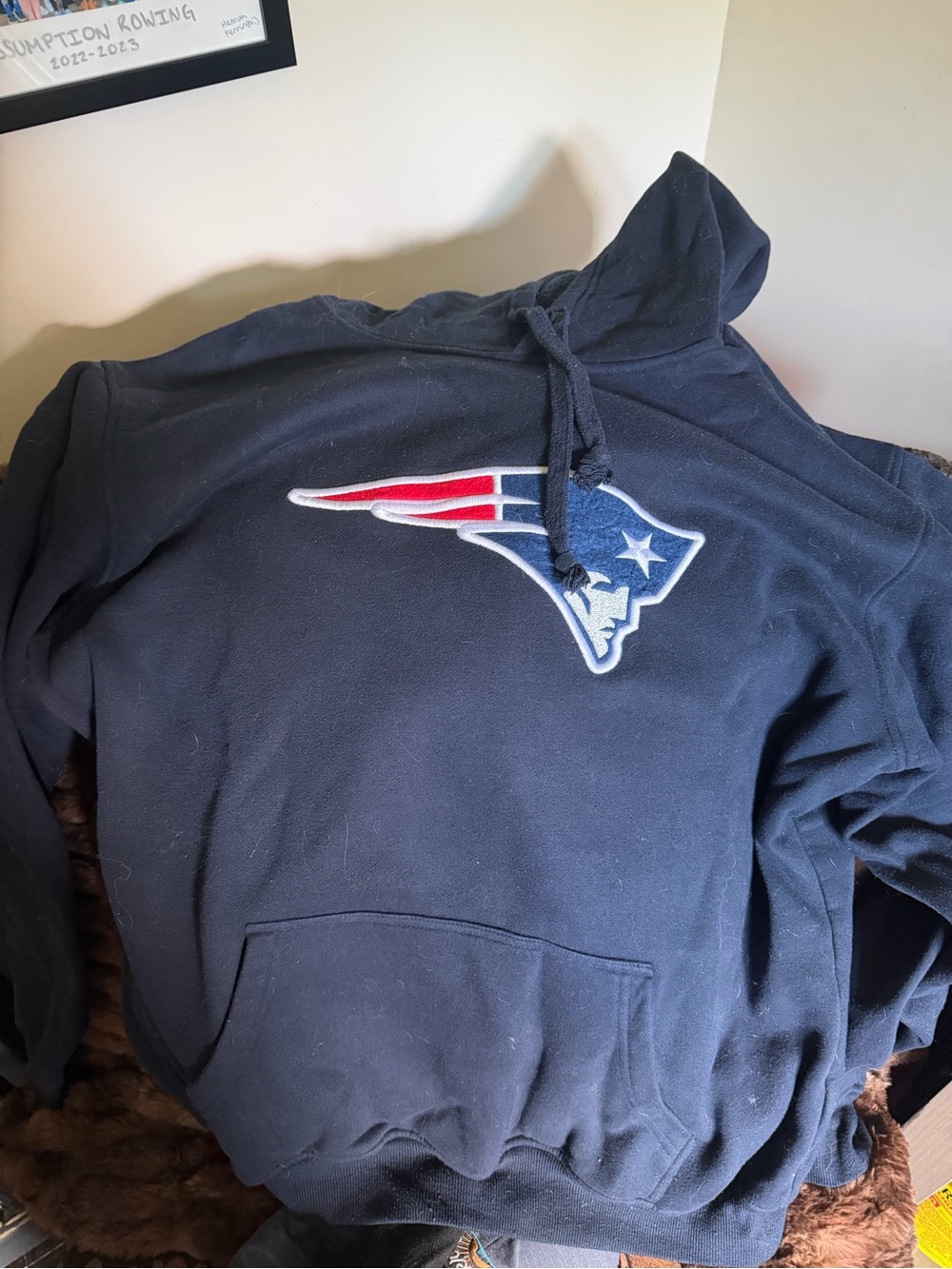 NFL Navy Crewneck Hoodie with Patriots Logo - Red & White Accents